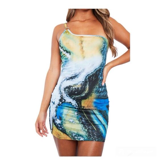 Blue One Shoulder Ring Mini Dress NWT - Picture 5 of 6